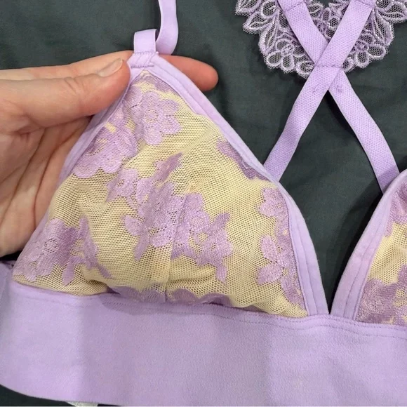 PINK Victoria's Secret Lace Triangle Bralette in Pink and Gold - Picture 2 of 8